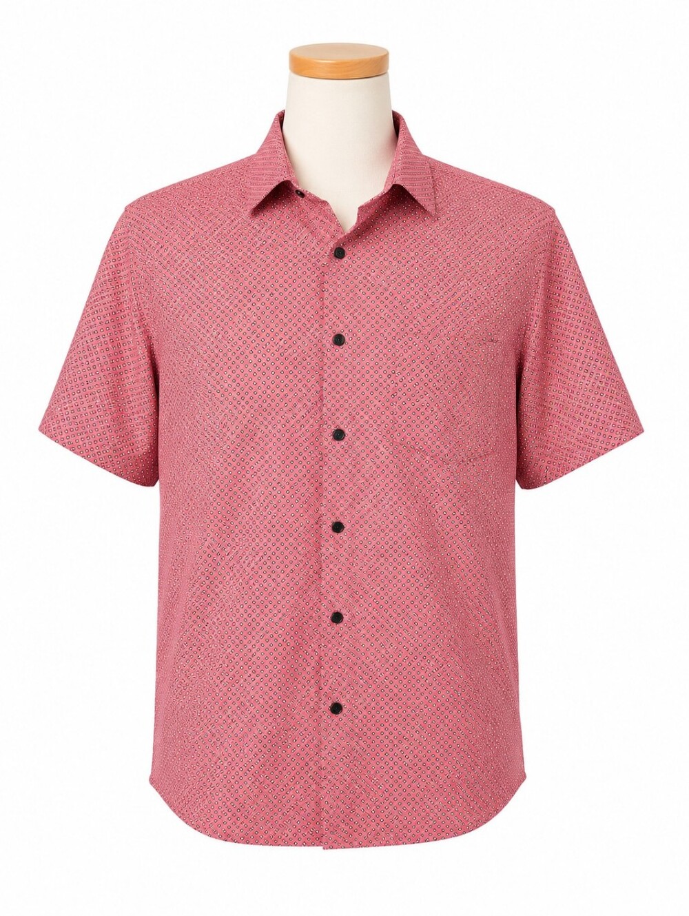 MIZZEN+MAIN Short Sleeve Button Up Shirt Coral Geometric Pattern Men's Sz L